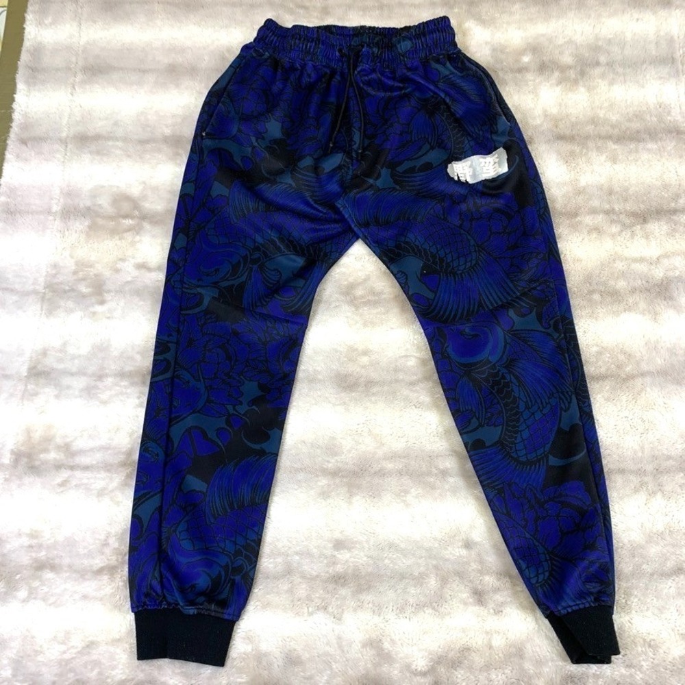 Encrypted Dragon Jogger Pants Youth XL Fits Mens Small Blue Black Streetwear